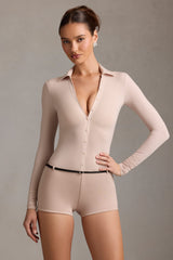Long-Sleeve Playsuit in Mushroom