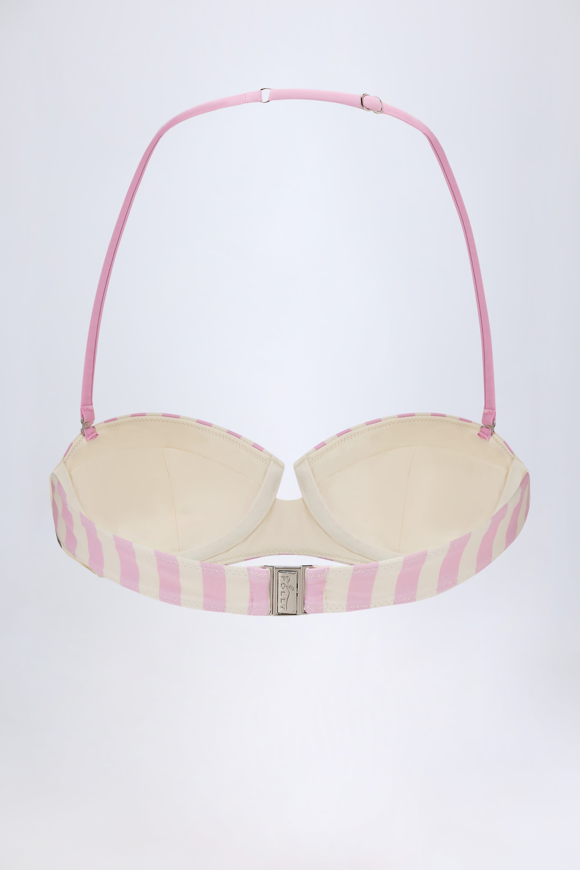 Underwired Halterneck Balconette Bikini Top in Mauve Stripe