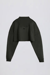 Cotton Jersey Acid Wash Cropped Sweatshirt  in Ash
