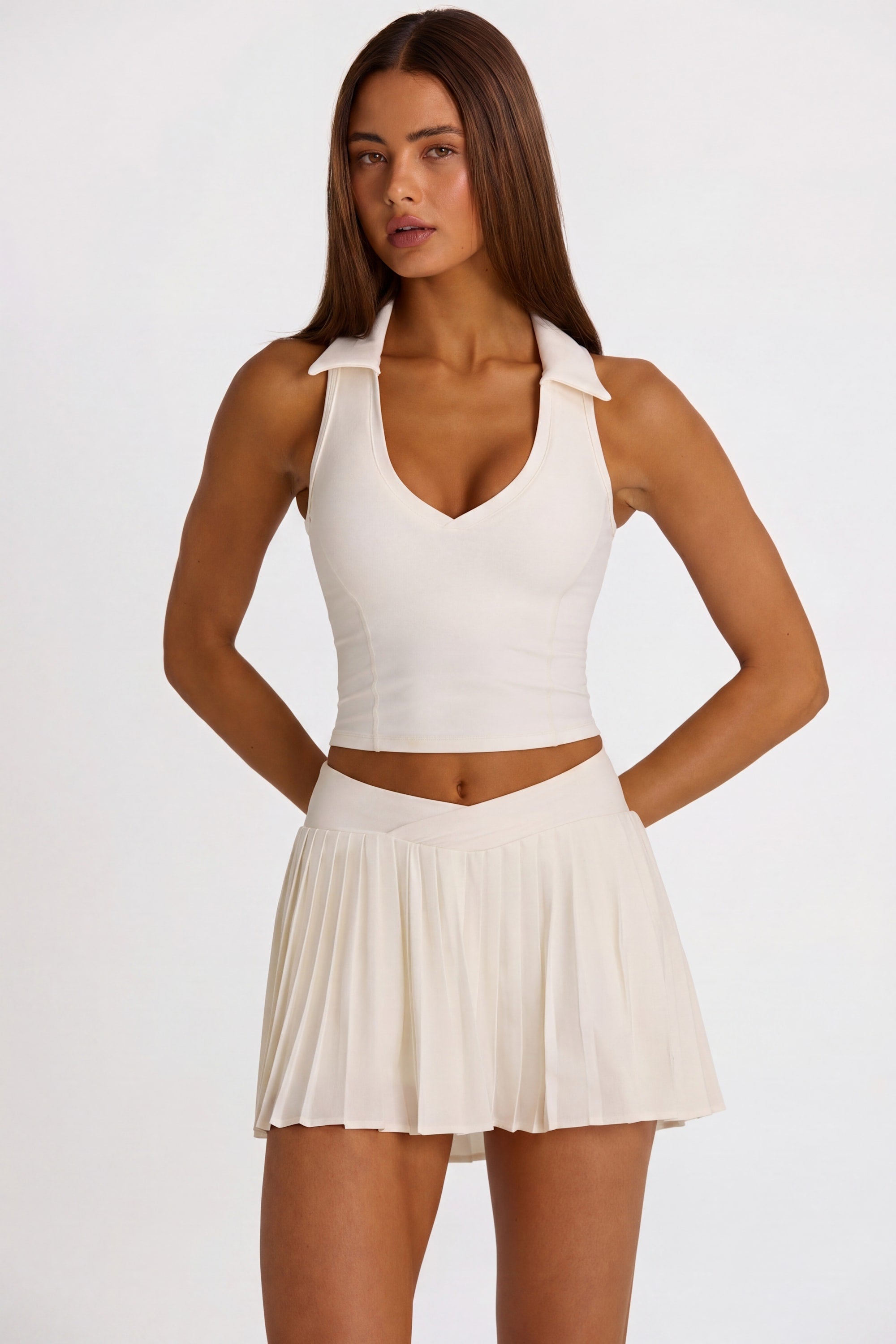 Soft Active Polo Crop Top in Coconut