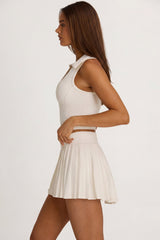 Soft Active Crossover Pleated Mini Skort in Coconut