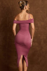 Off-Shoulder Draped Midaxi Dress in Rose Brown