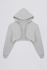 Brushed Jersey Hooded Cropped Shrug in Fog Grey