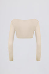 Brushed Jersey V-Neck Crop Top in Ecru