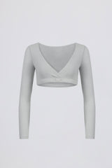 Brushed Jersey V-Neck Crop Top in Fog Grey