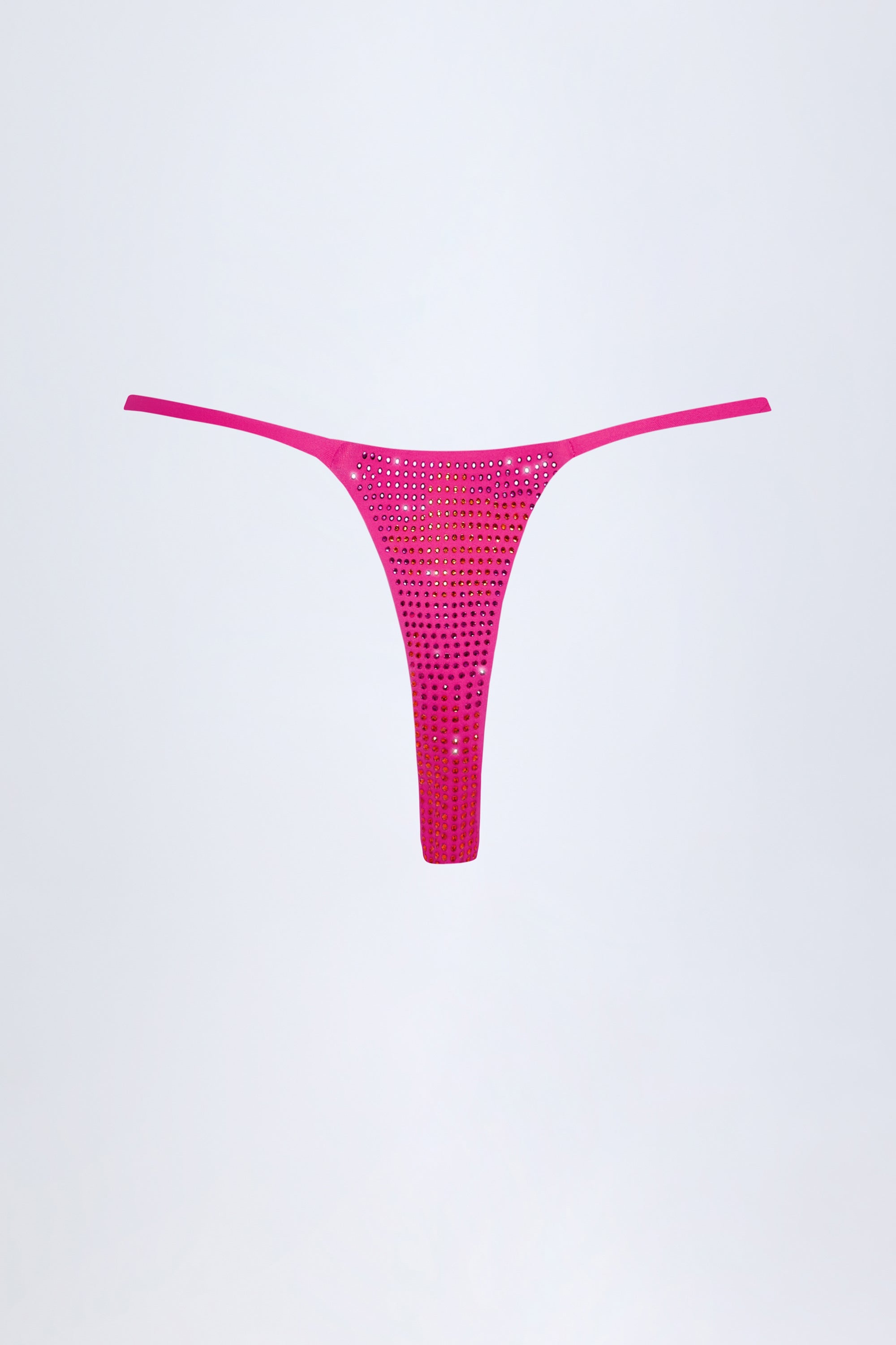 Embellished Thong Bikini Bottoms in Pink Tropical Print