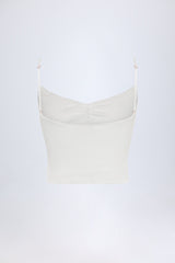 Pointelle Ruched Camisole Crop Top in White