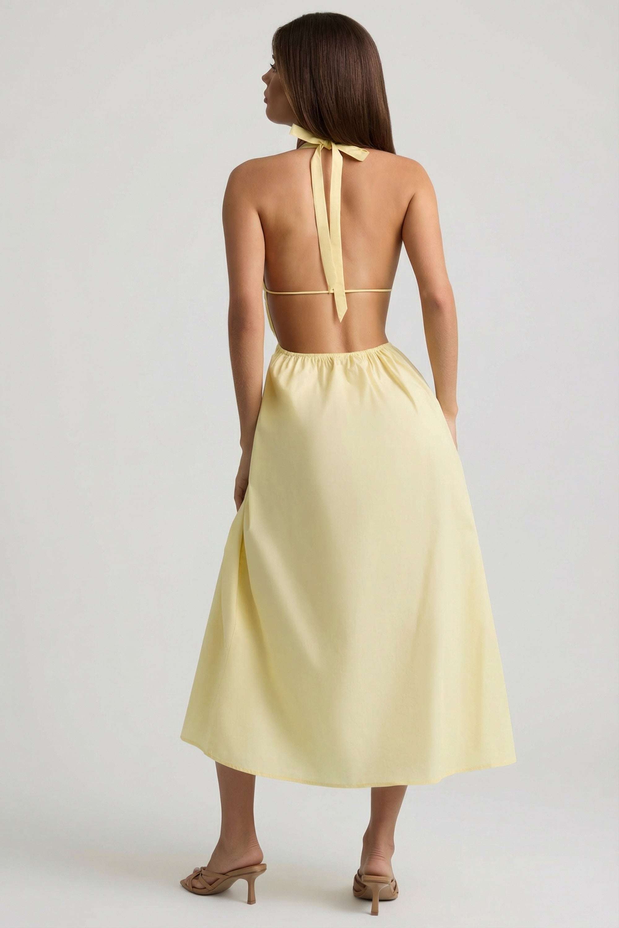 Backless Cotton-Poplin Midaxi Dress in Lemon Yellow