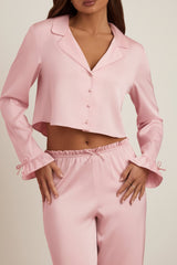 Ruffle-Trim Cropped Pyjama Top in Baby Pink