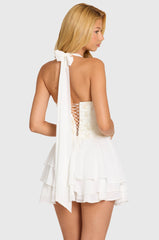 Embellished Corset Mini Dress in Pearl