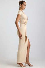 Slinky Jersey Plunge Hardware Detail Maxi Dress in Buttercream