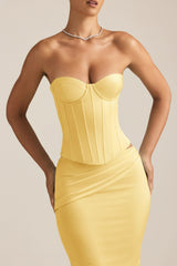 Satin Lace-Up Corset Top in Pastel Yellow