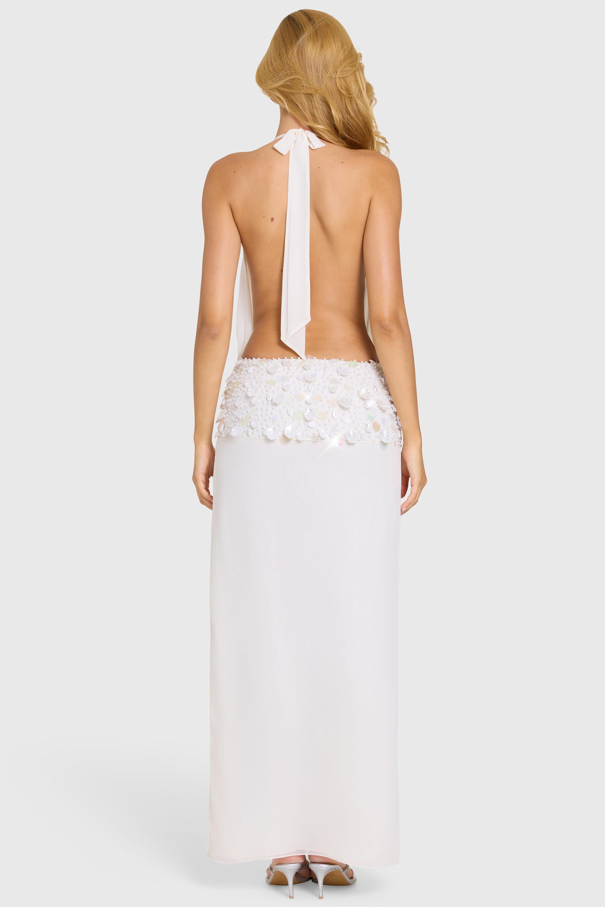 Embellished Waist Maxi Dress in Ivory