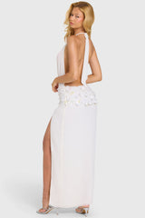 Embellished Waist Maxi Dress in Ivory
