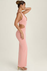 Cut-Out Halterneck Maxi Dress in Apricot Pink