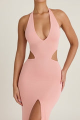 Cut-Out Halterneck Maxi Dress in Apricot Pink