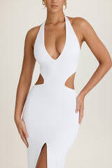 Cut-Out Halterneck Maxi Dress in White