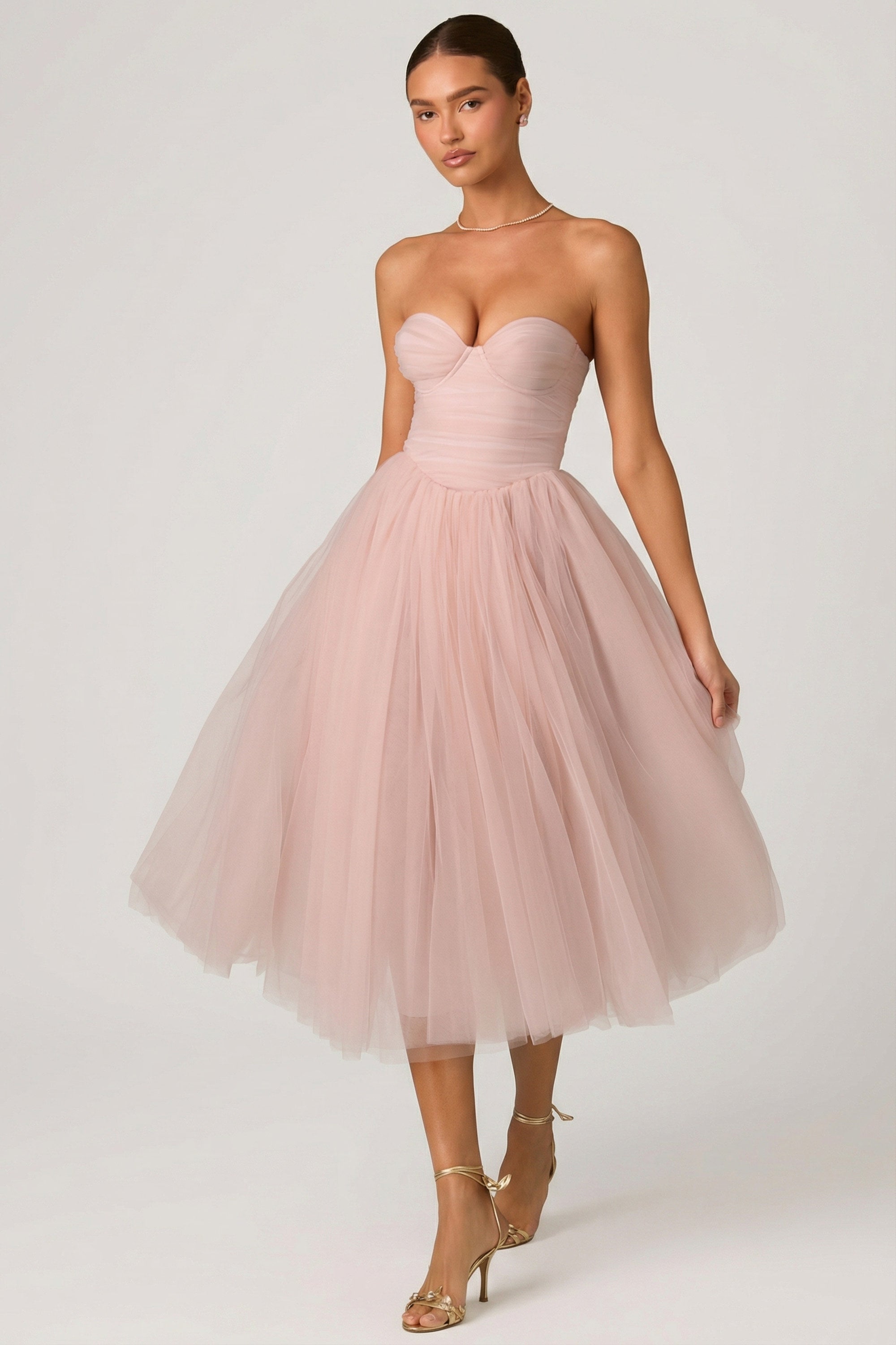 Tulle Corset Midaxi Dress in Dusty Rose