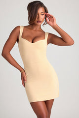 Modal Sweetheart Neckline Bodycon Mini Dress in Sand