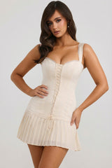 Bow-Detail Lace-Up Corset Mini Dress in Ivory