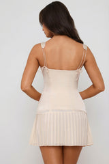 Bow-Detail Lace-Up Corset Mini Dress in Ivory