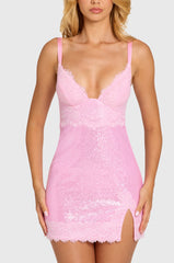 Sequin Lace Mini Dress in Blossom