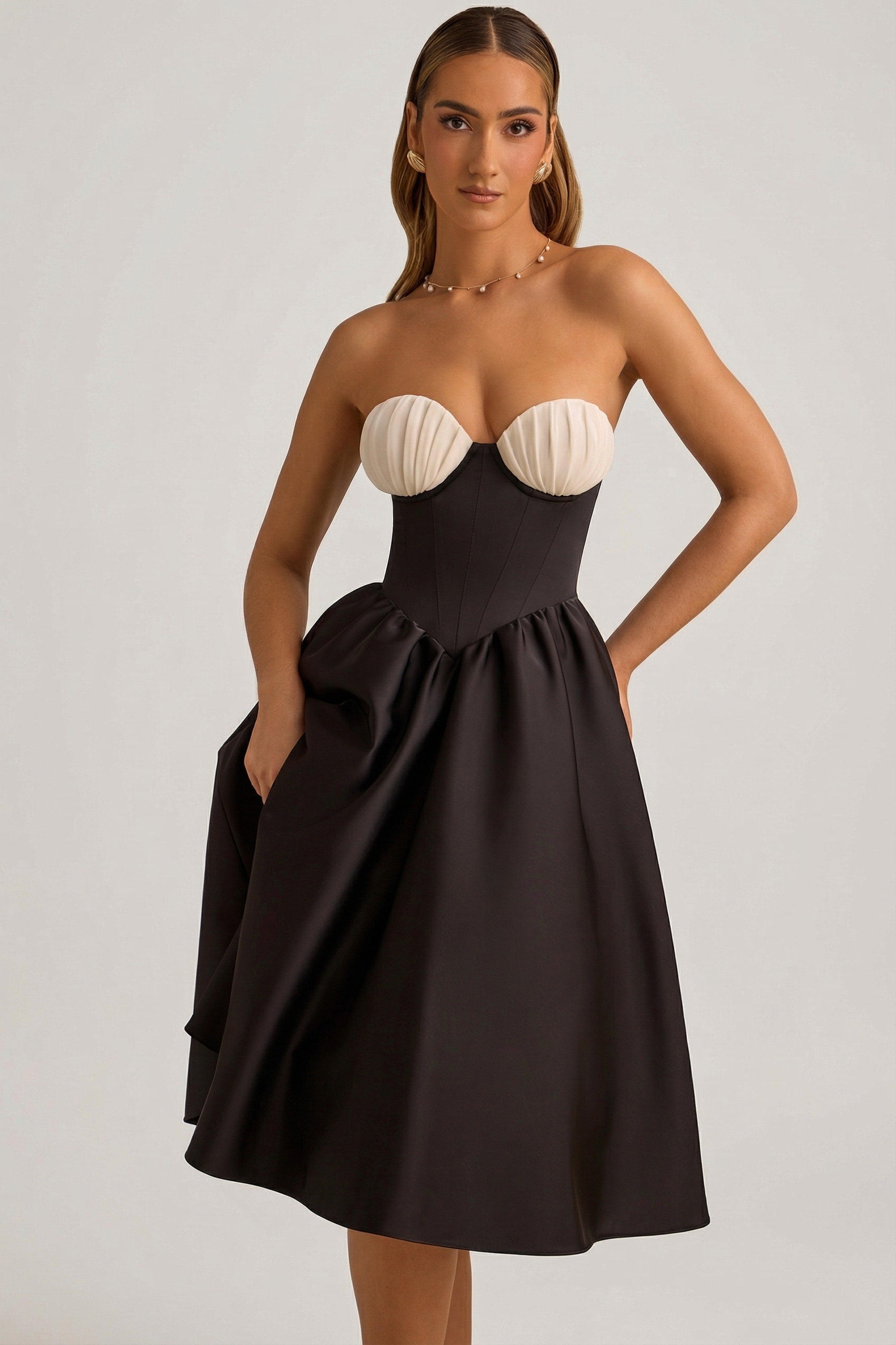 Strapless Corset Midi Dress in Black
