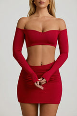 Modal Contrast-Trim Crop Top in Red