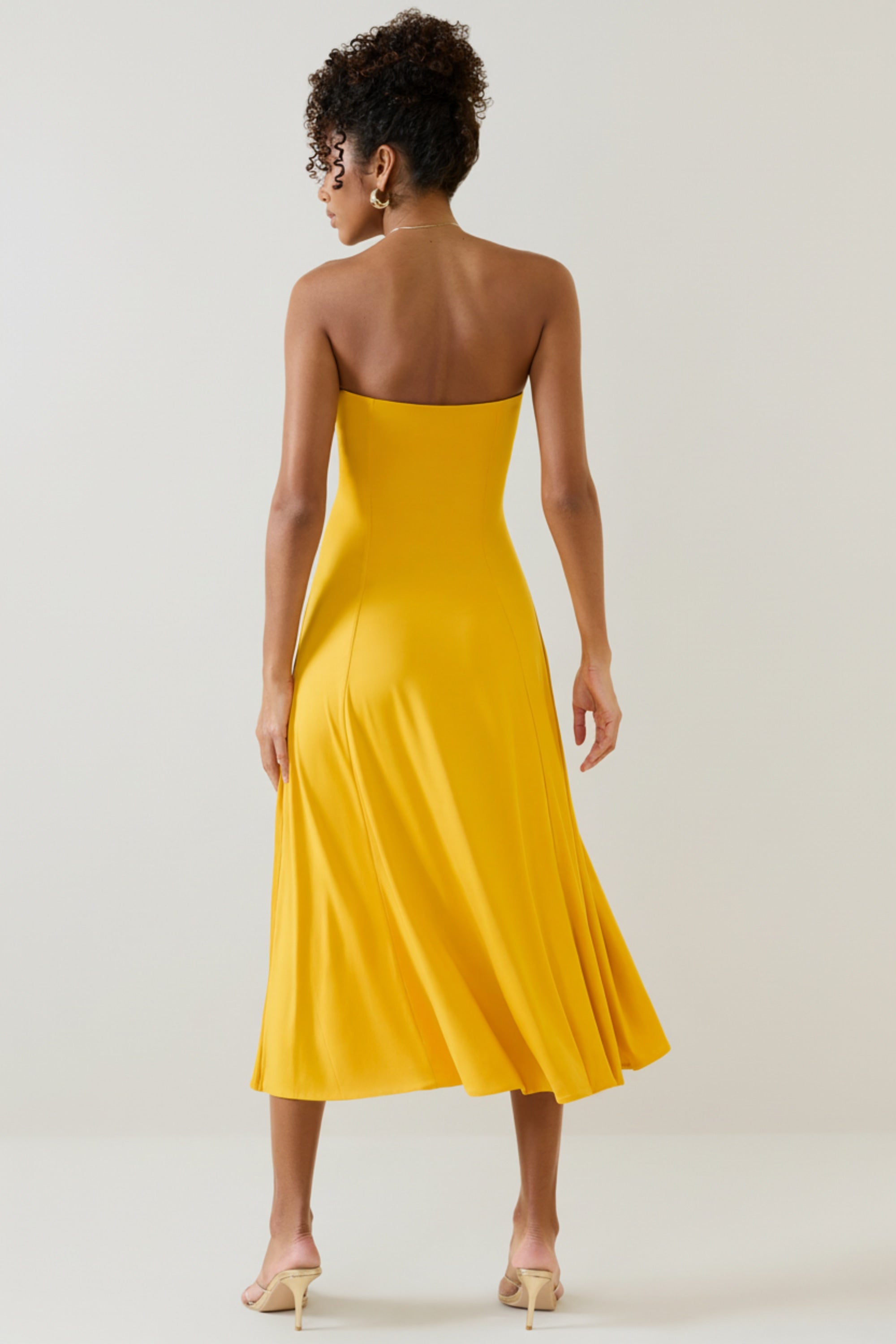 Slinky Jersey Strapless A-Line Midaxi Dress in Golden Yellow