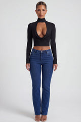 Cowl-Neck Tie-Back Top in Black