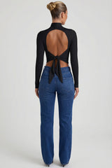 Cowl-Neck Tie-Back Top in Black