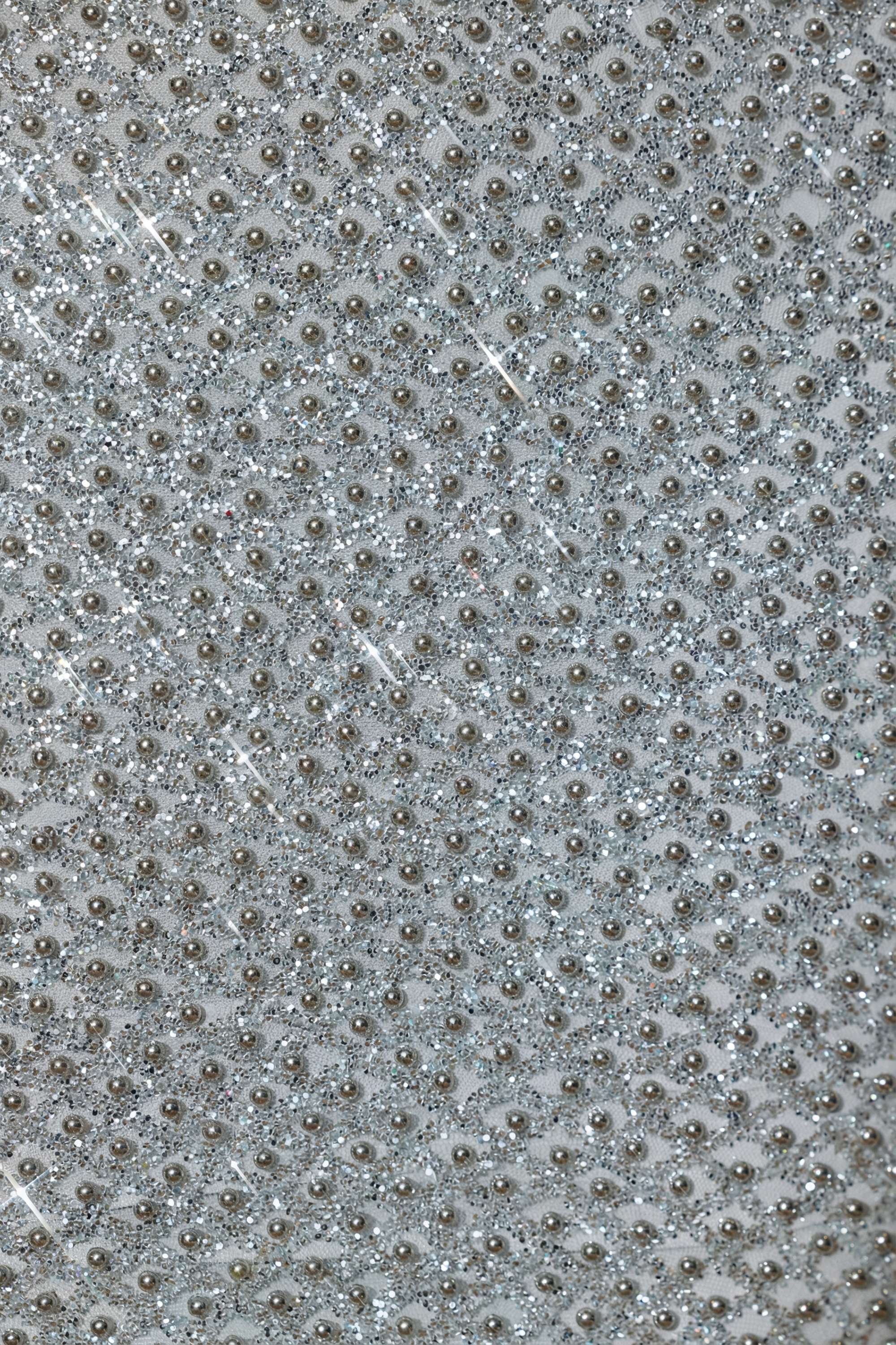 Embellished Cut-Out Gown in Silver