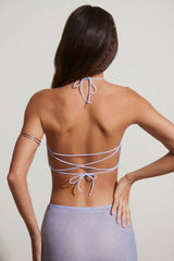Embellished Open Back Crop Top in Blue