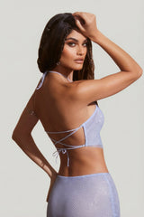 Embellished Open Back Crop Top in Blue