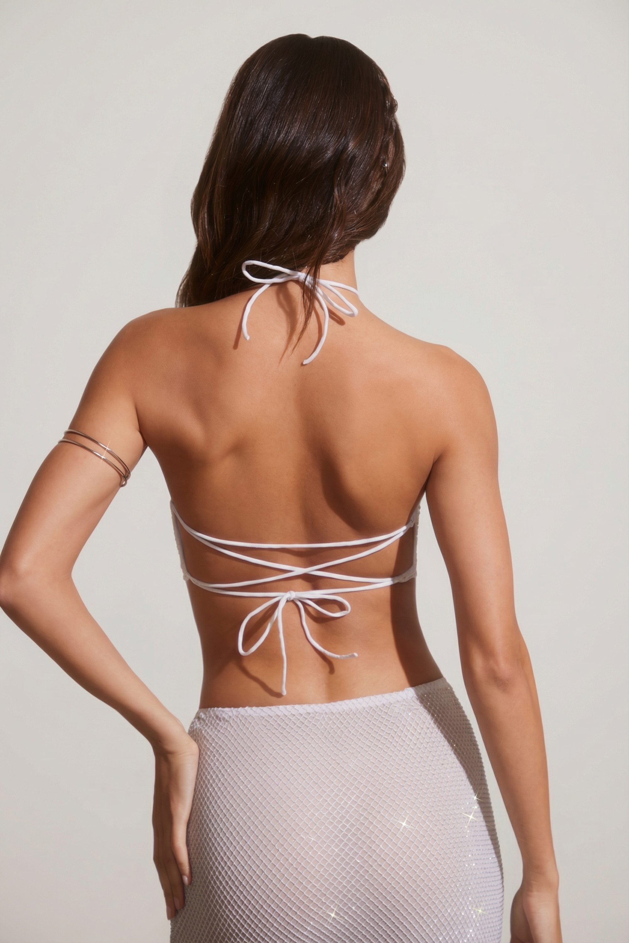 Embellished Open Back Crop Top in Silver