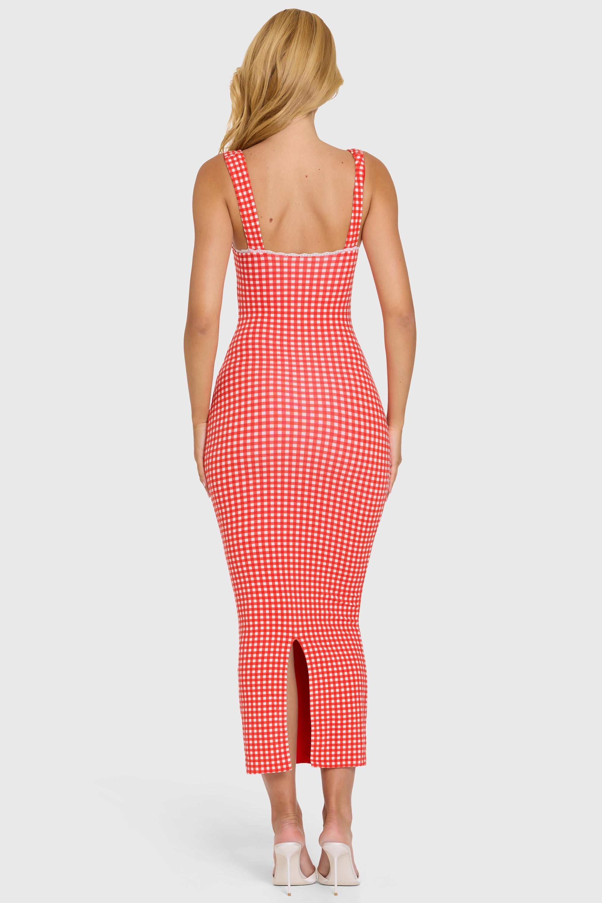 Modal Lace-Trim Midaxi Dress in Red Gingham