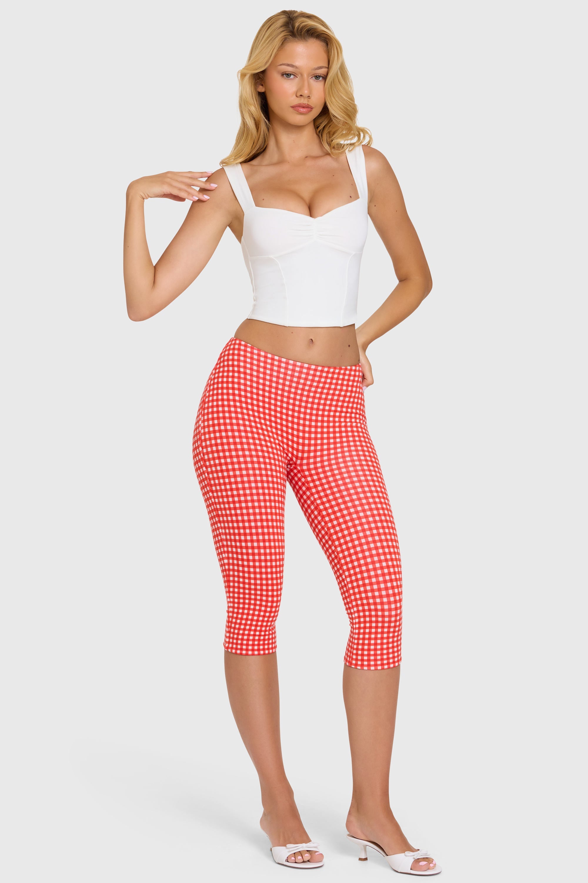 Modal Capri Leggings in Red Gingham