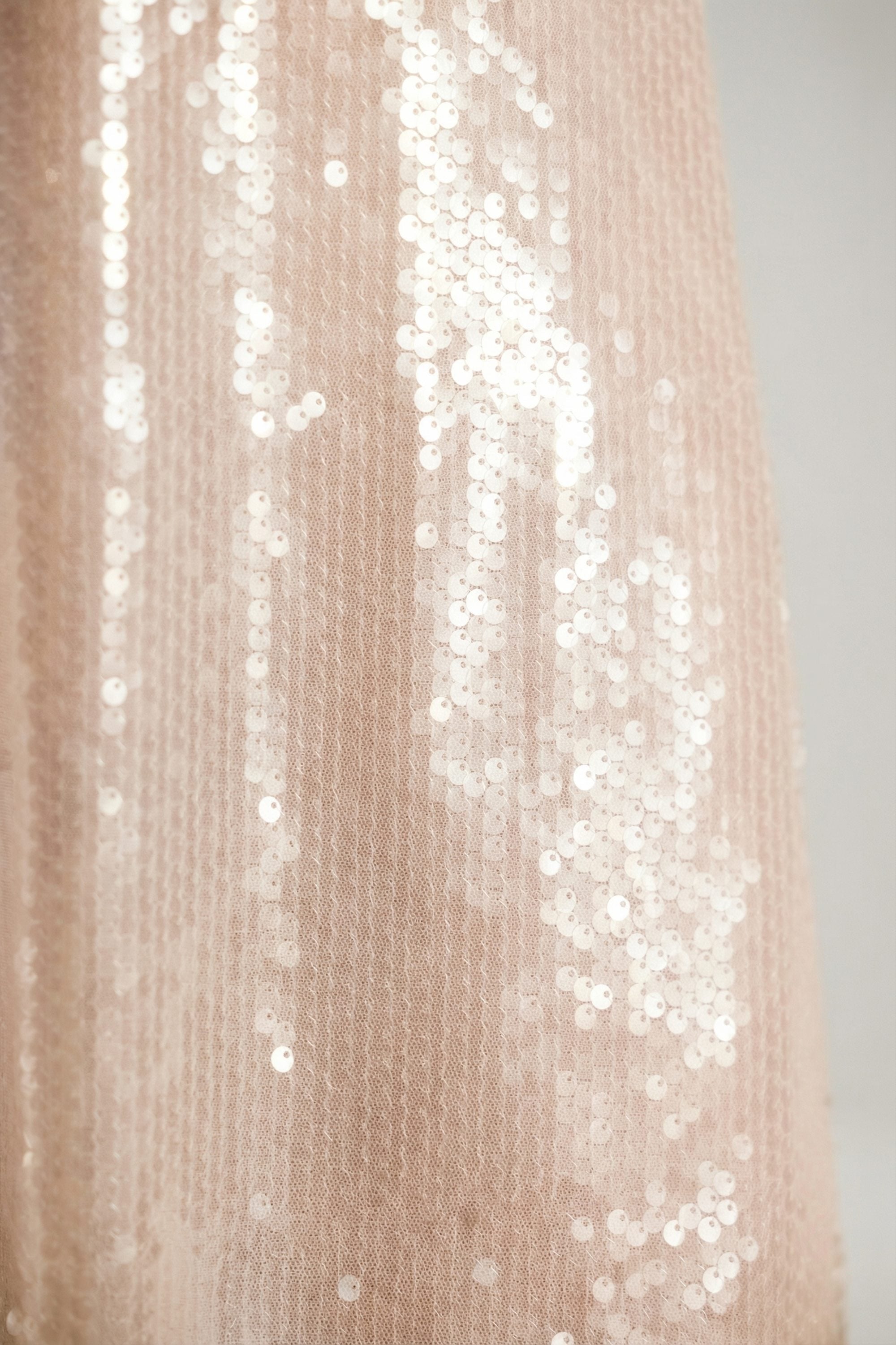 Sheer Sequin V-Neck Cut Out Back Evening Gown in White