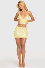 Sequin Lace Mid-Rise Mini Skirt in Butter