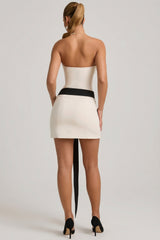 Strapless Bow-Detail A-Line Mini Dress in Ivory