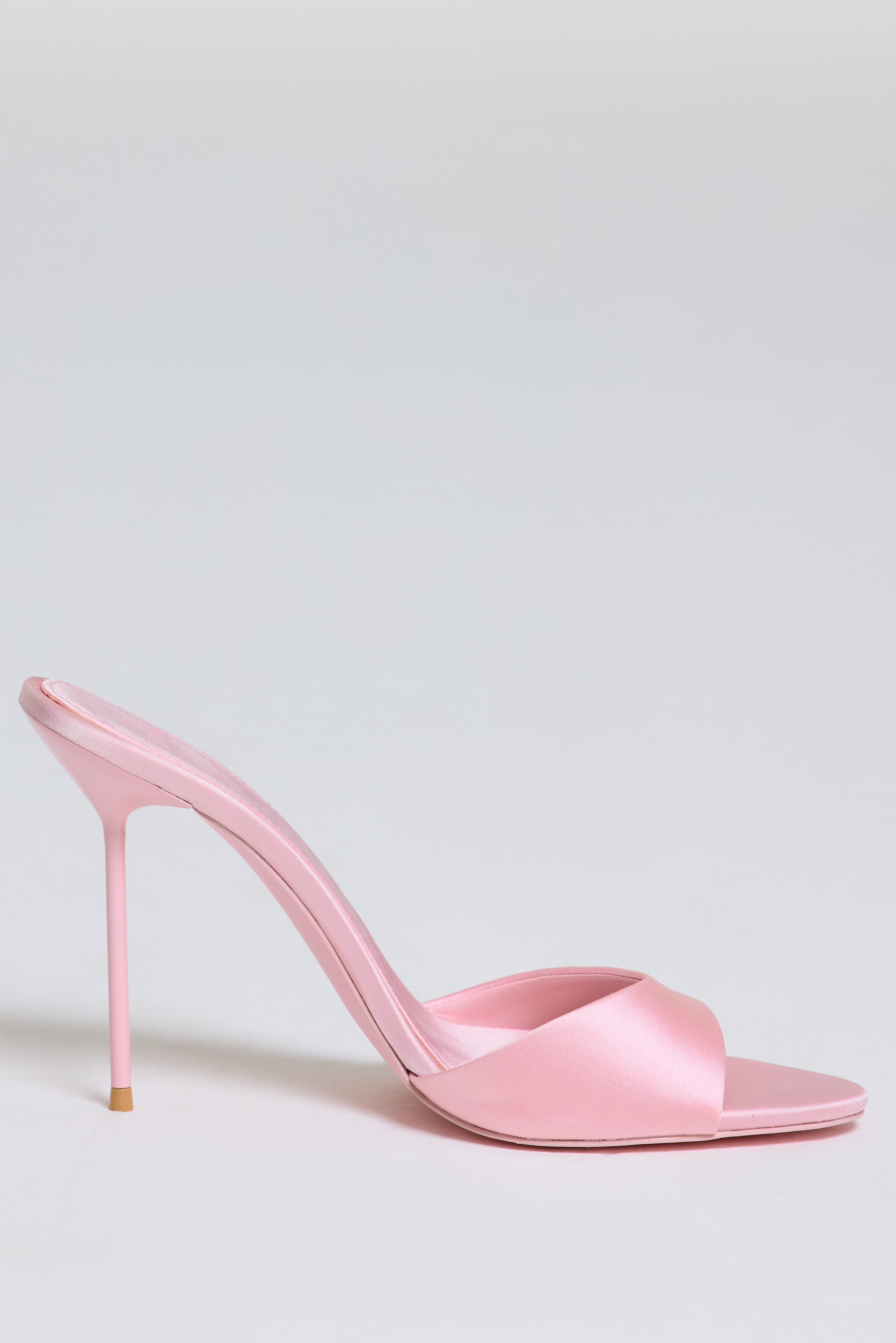 Satin Heeled Mule Sandal in Soft Pink