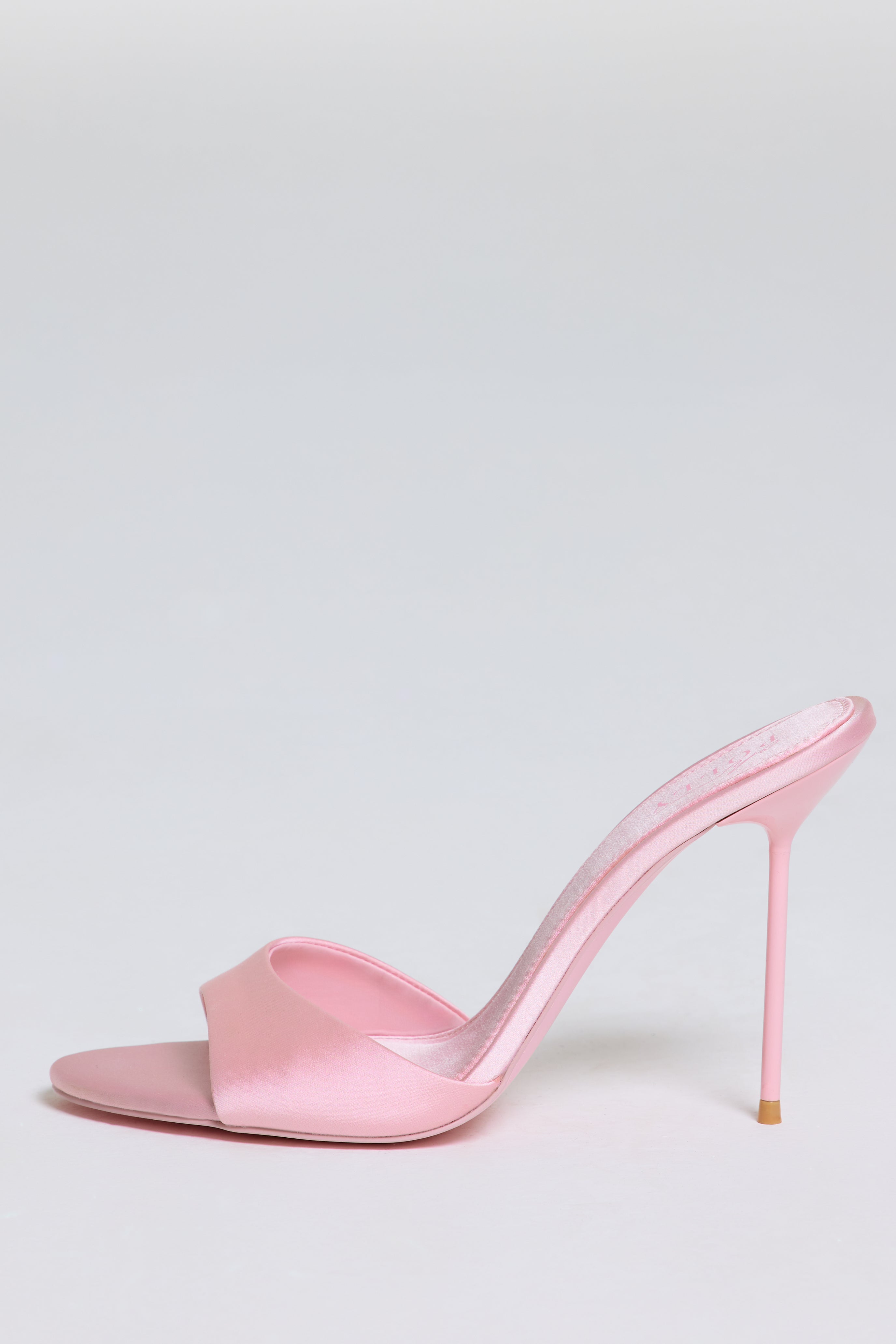 Satin Heeled Mule Sandal in Soft Pink