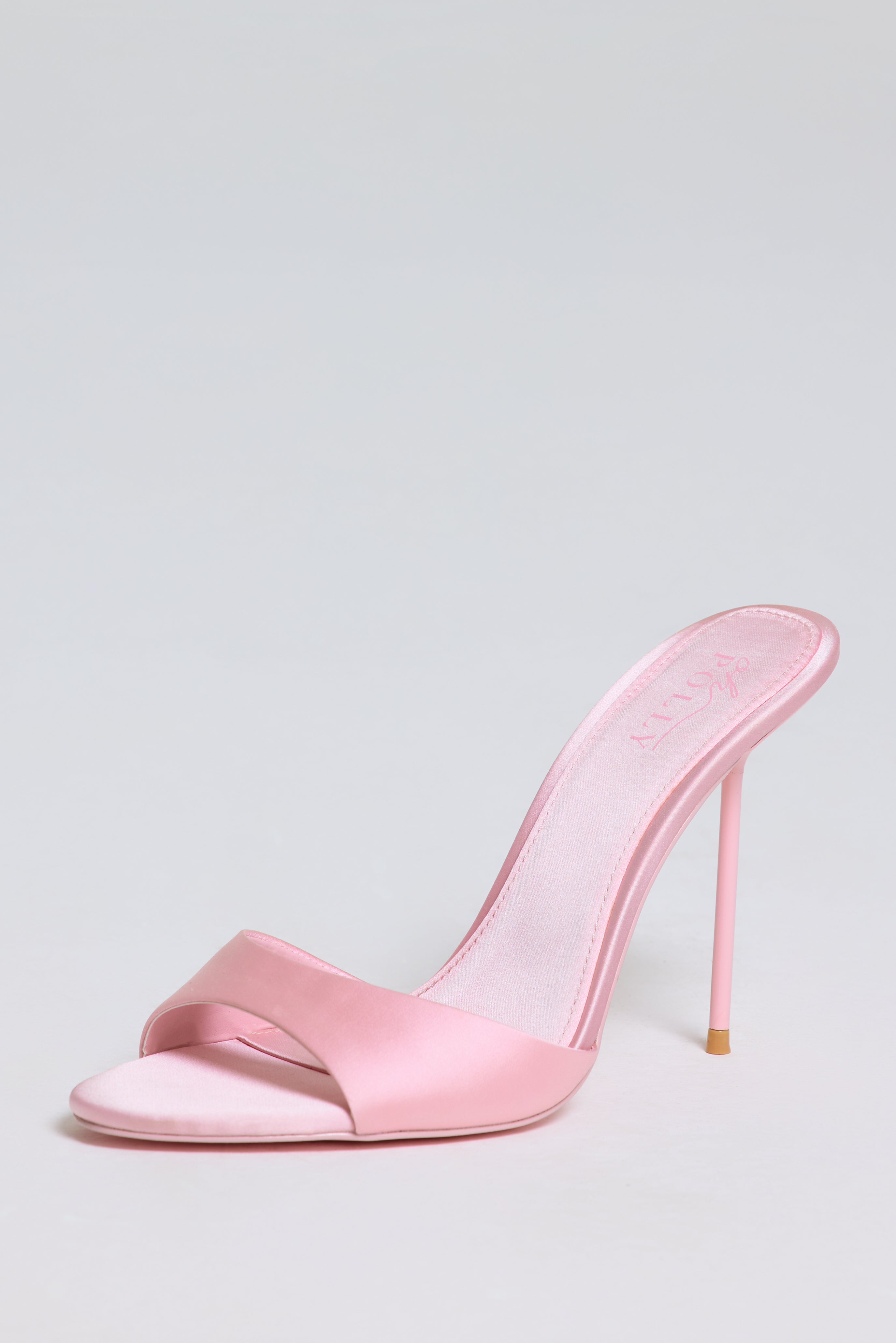Satin Heeled Mule Sandal in Soft Pink