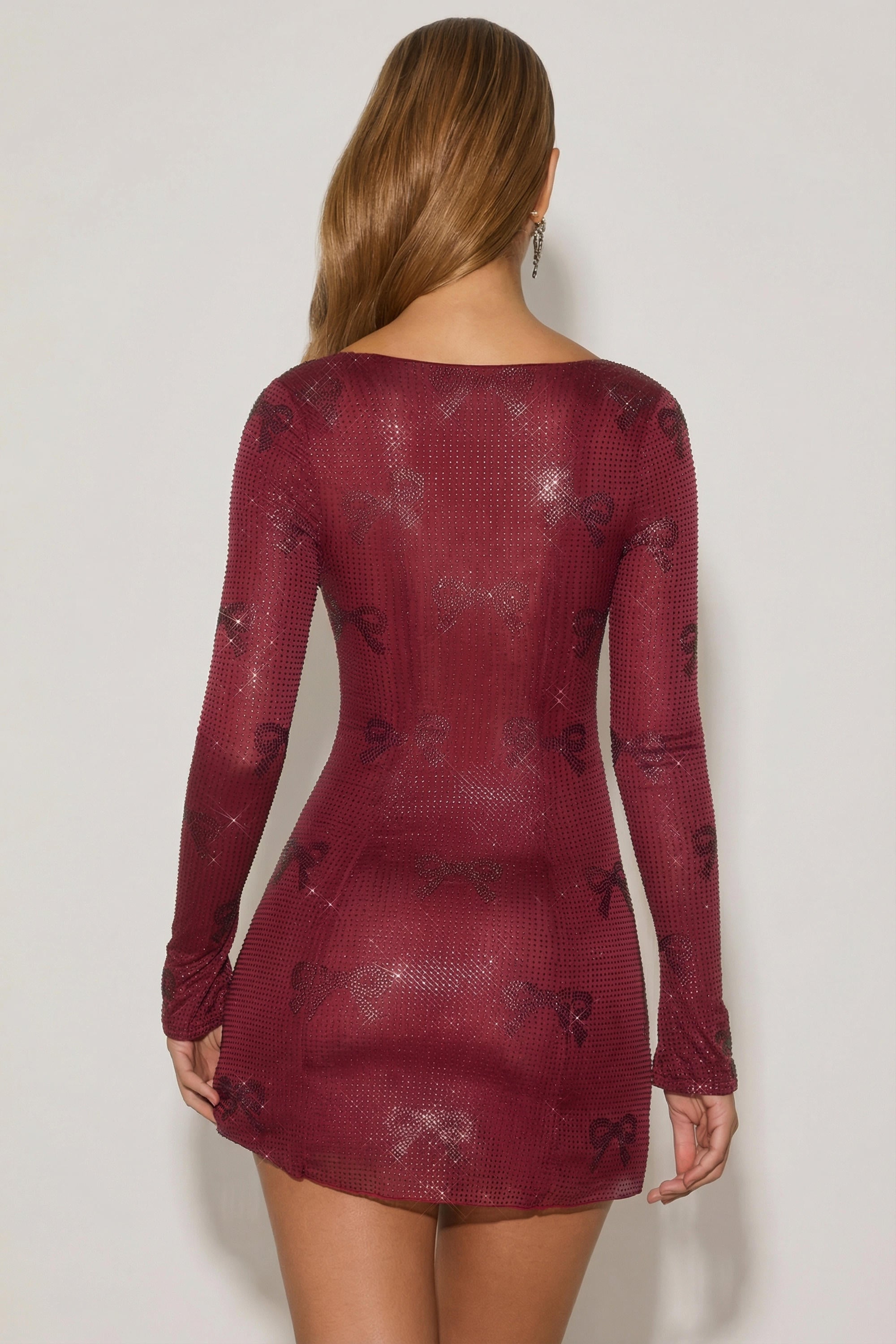 Embellished Sweetheart A-Line Mini Dress in Wine Red