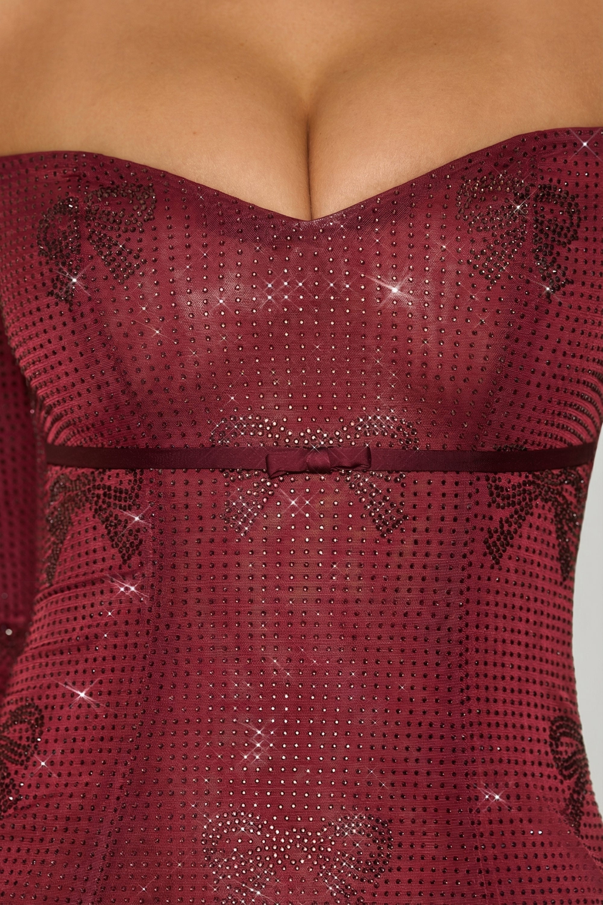 Embellished Sweetheart A-Line Mini Dress in Wine Red