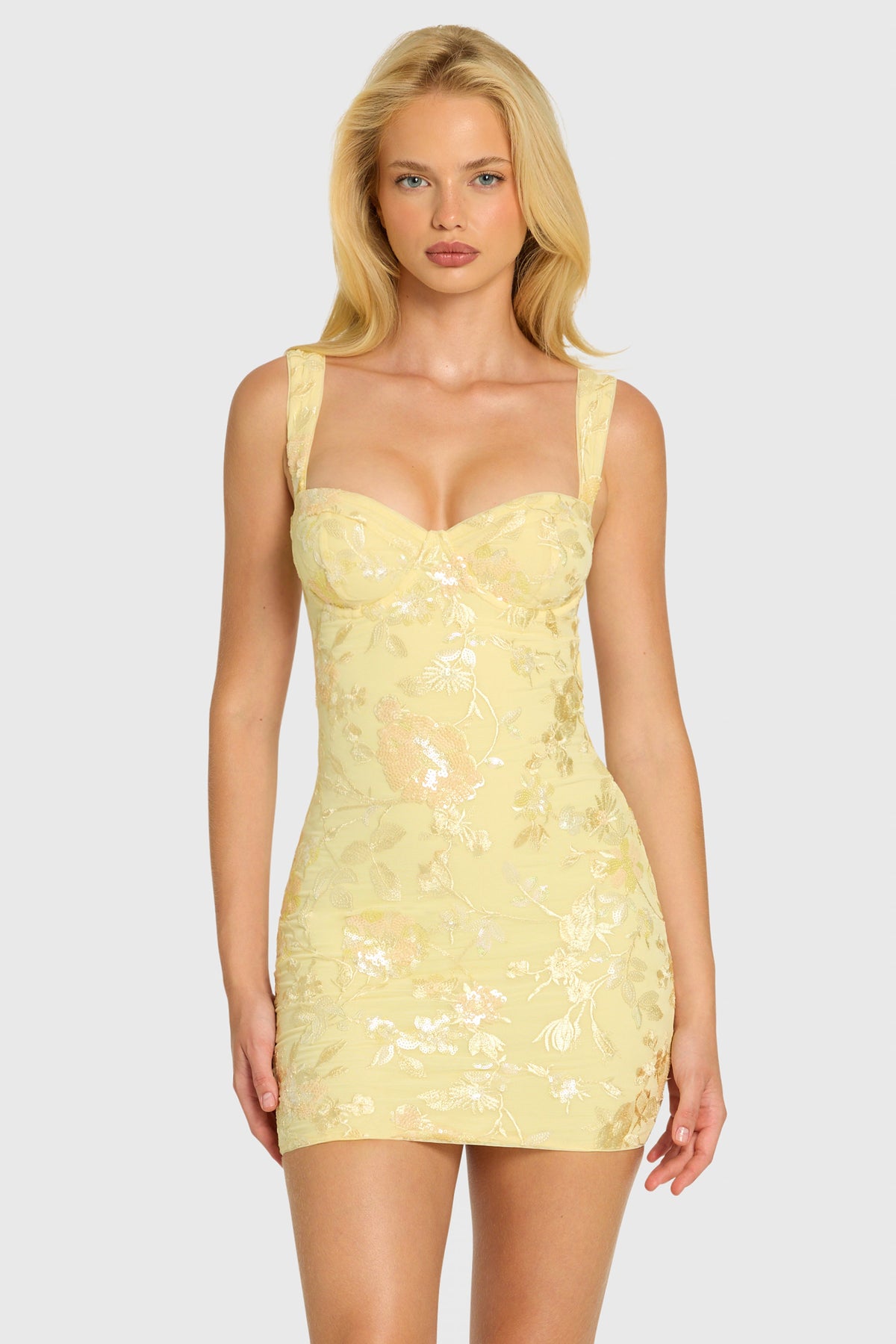 Embellished Bodycon Mini Dress in Butter
