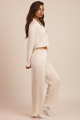 Ruffle-Trim Mid-Rise Pyjama Trousers in Ivory