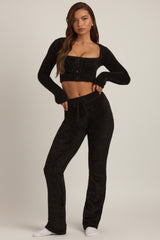 Fluffy Knit Wide-Leg Trousers in Black