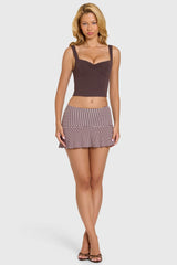 Modal Mid-Rise Skort in Brown Gingham