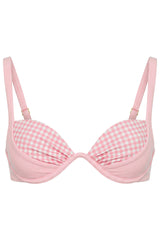 Underwired Bikini Top in Pink Gingham Print